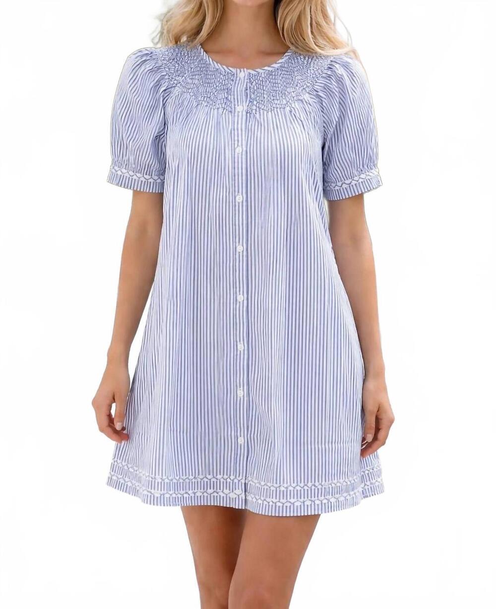 NEW OLIPHANT embroidered mini dress in sconset blue